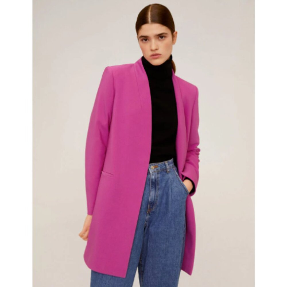 Mango Vibrant Bright Pink Short Blazer Sports Coat Button Closure Size XS